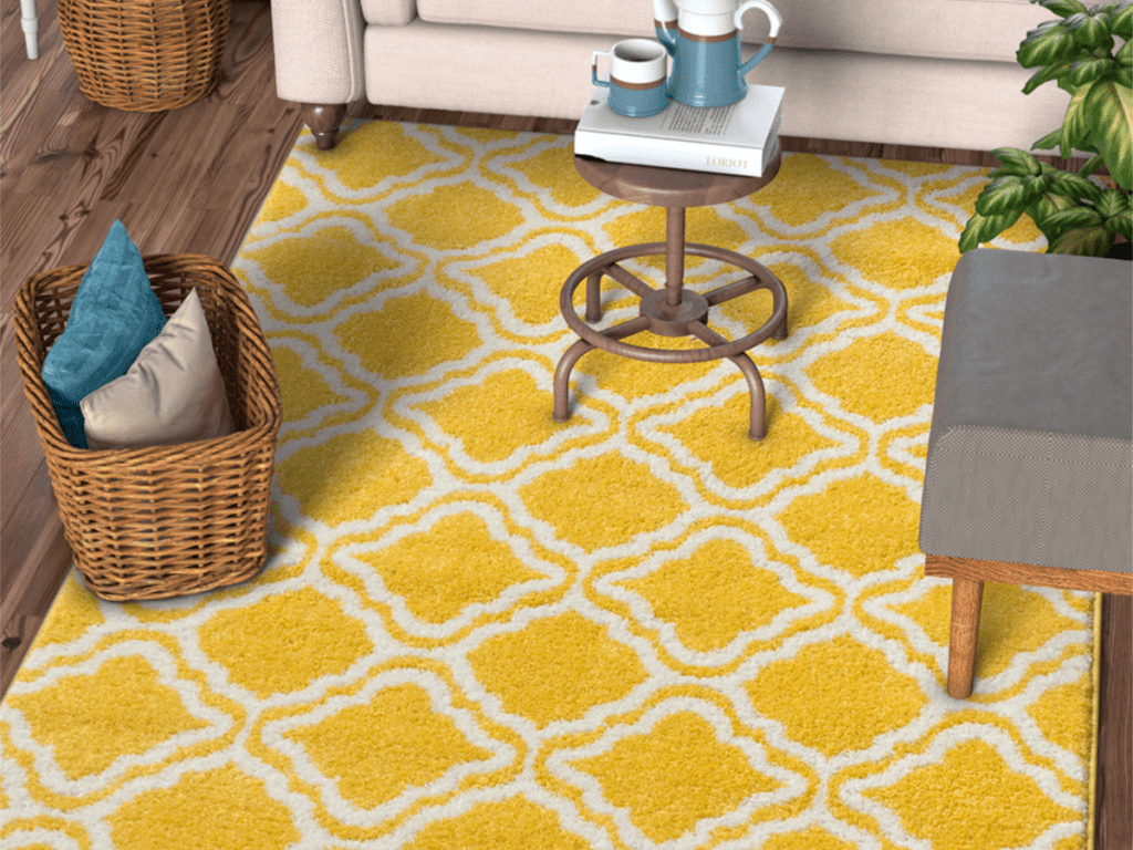 Well Woven Yellow Calipso Star Bright Rug in living room