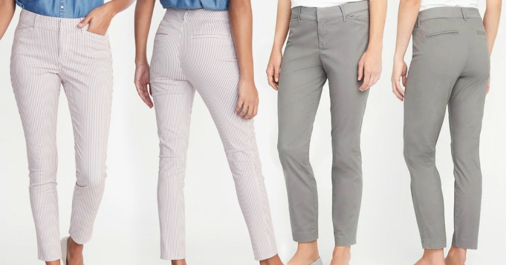 Two styles and various angles of Women's chino style pants