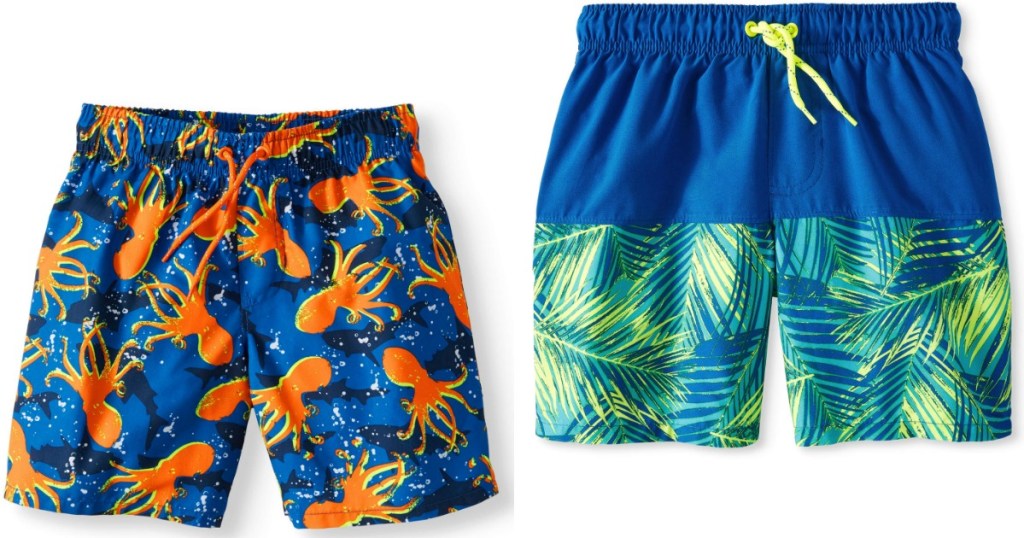 swim trunks in fish or palm leaves