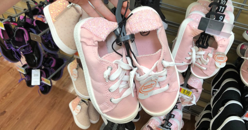 woman holding girls pink frost wonder nation shoes