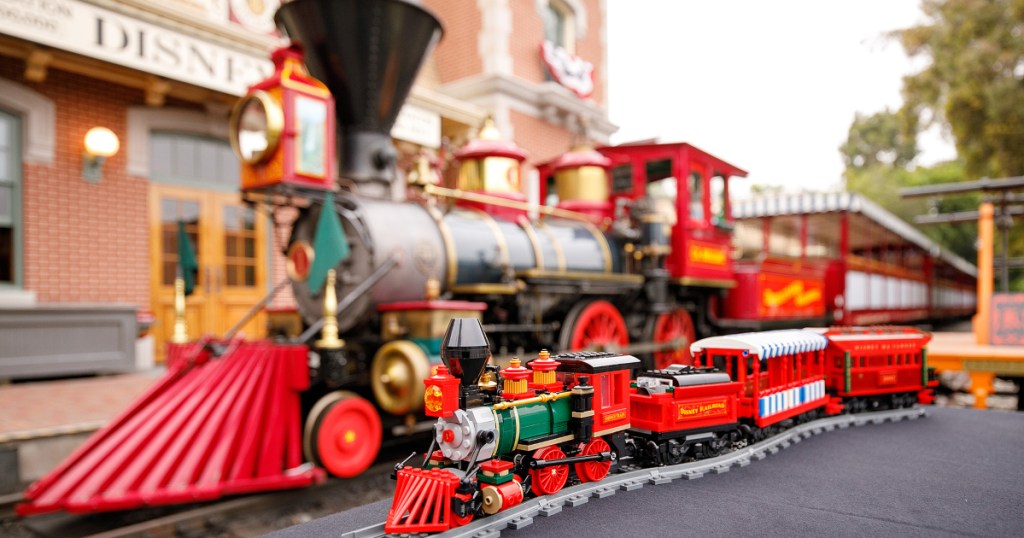 LEGO Disney Train next to Disney Railroad