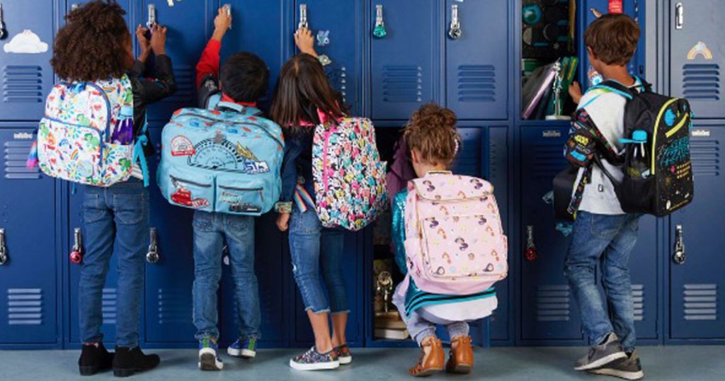 kids at lockers in disney backpacks