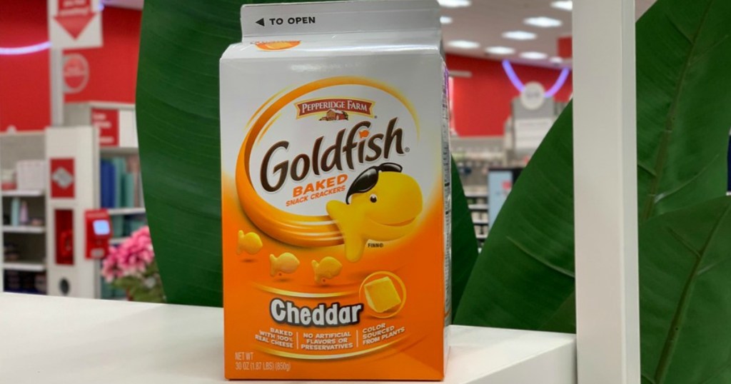 carton of Goldfish crackers in Target store