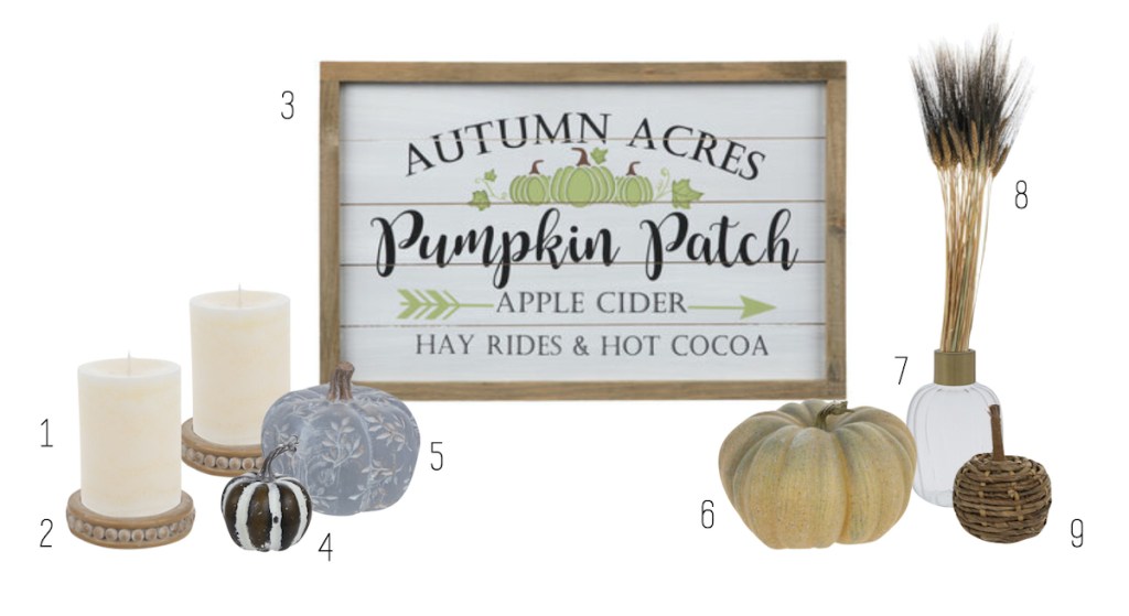 fall decor with pumpkin sign on stock white background