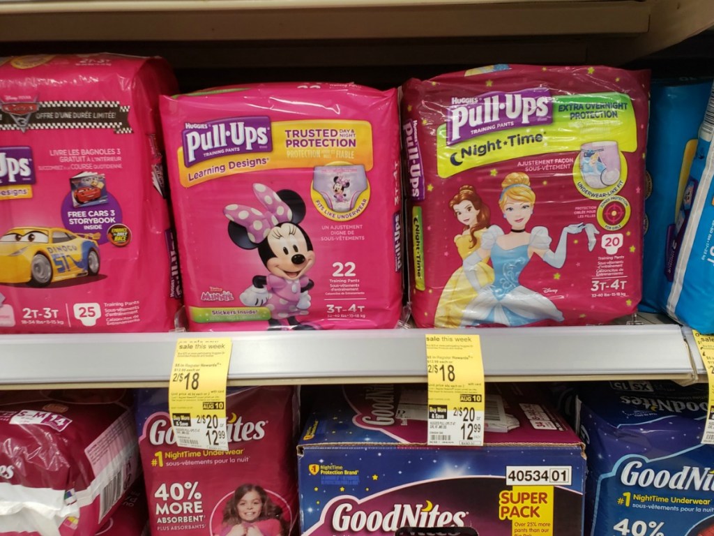 huggies pull-ups on store shelf