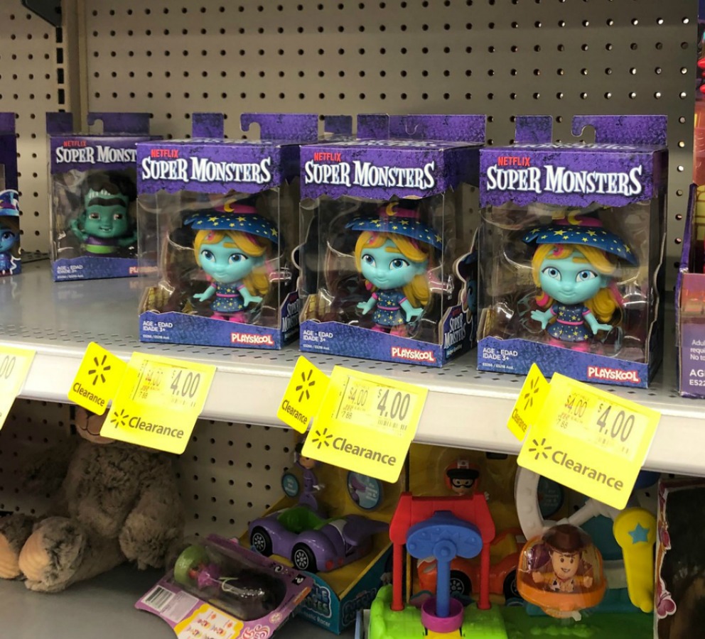 netflix super monsters figures on store shelf with clearance tags