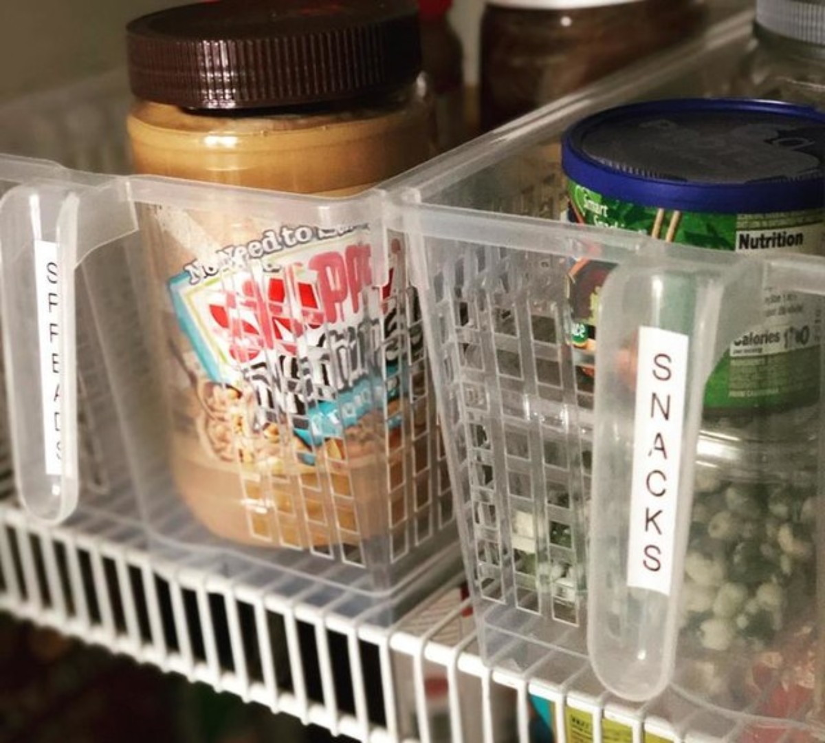 basket holding peanut butter and snacks