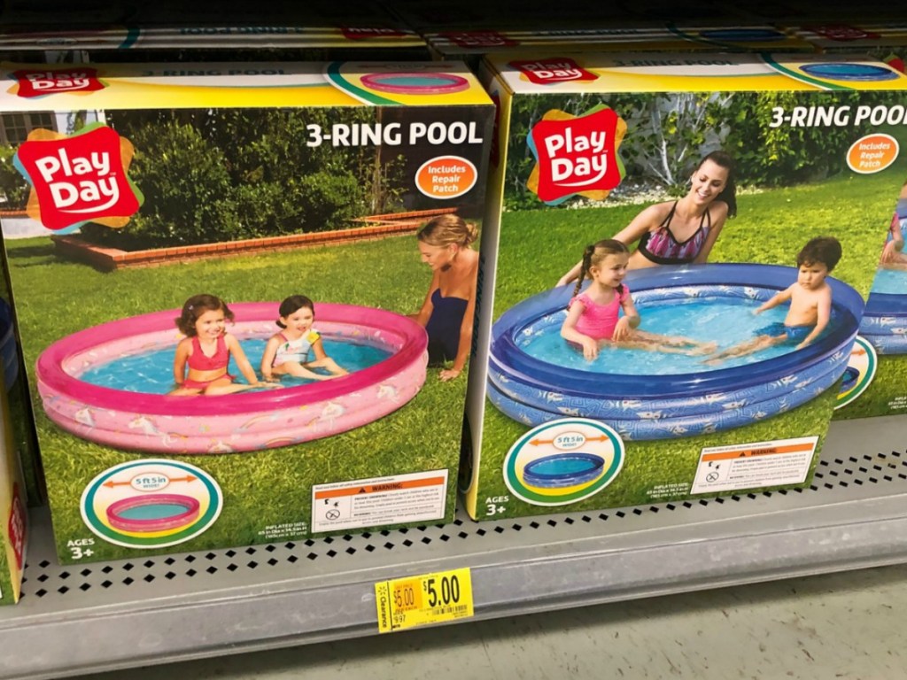 2 boxes with a pink pool and blue pool on store shelf