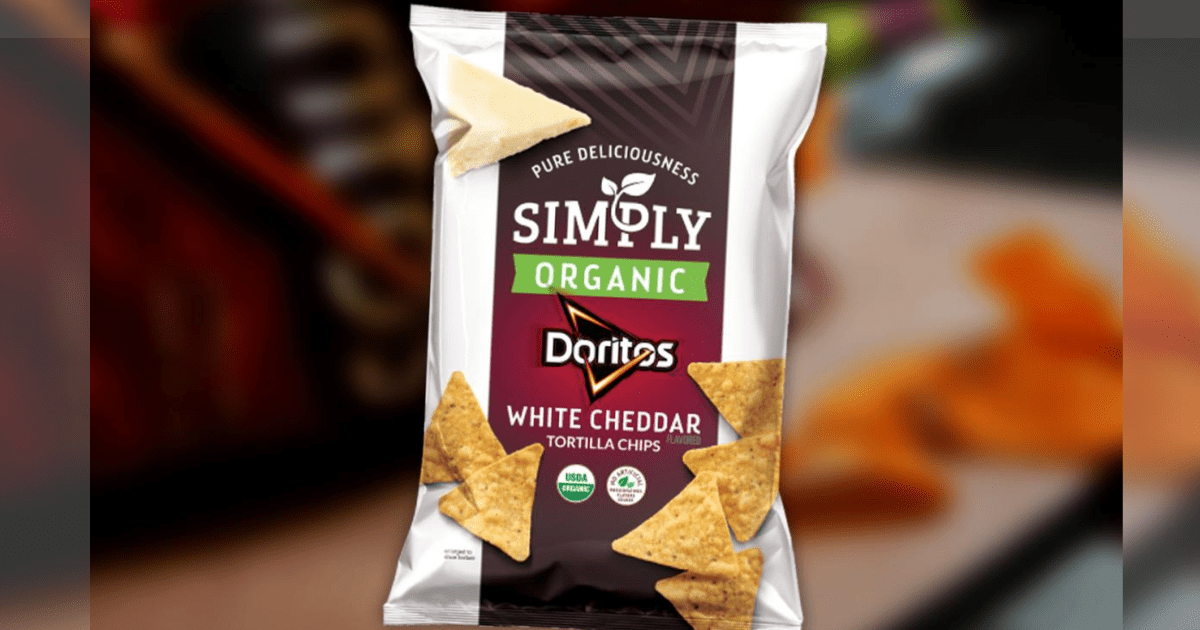 floating bag of simply organic doritos