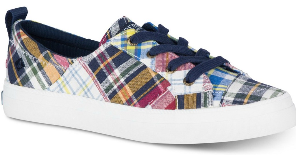 lace up women's sneakers in a madras print