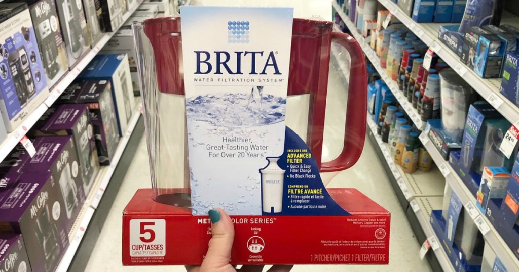 hand holding brita metro pitcher at target