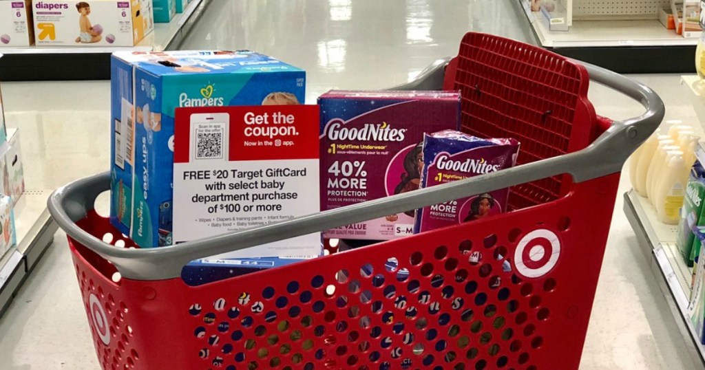 goodnites bedtime pants in a shopping cart at target