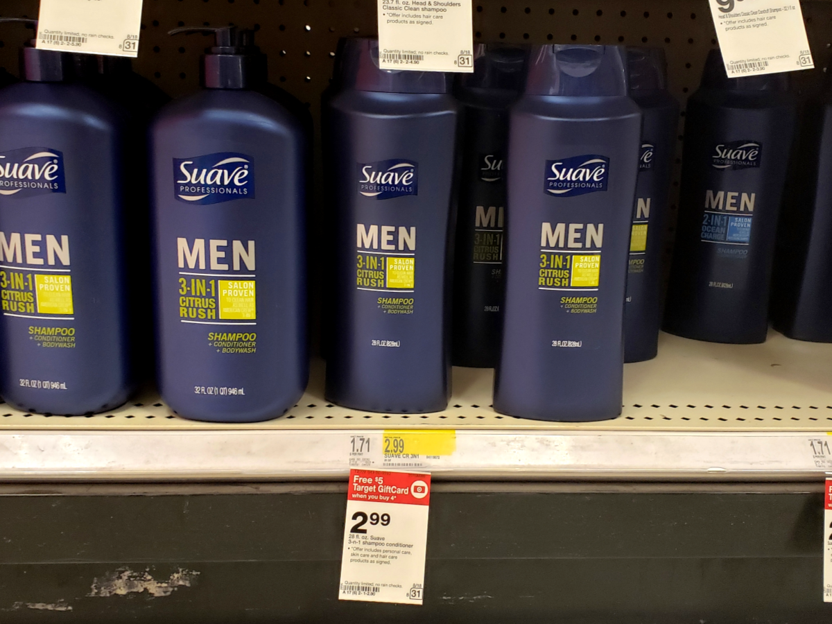 suave men's body wash on shelf at Target