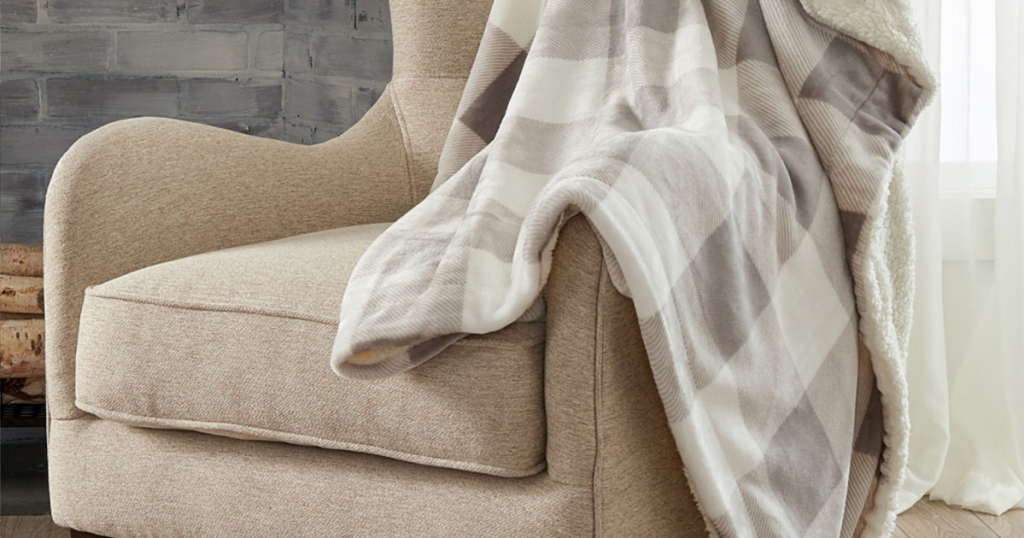 plaid throw draped across an armchair