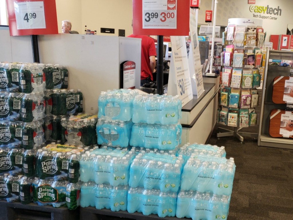 Store display of 24 pack of True Clear Purified Bottled Water