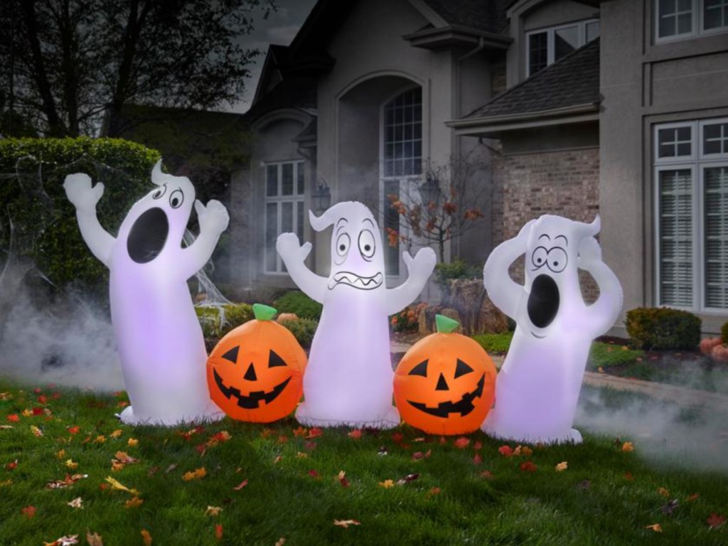 9 ft. Long Pre Lit Inflatable Pumpkin and Ghost Collection Scene Airblown