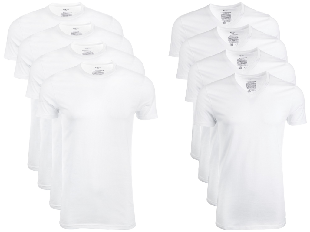 white crew and v-neck under shirts