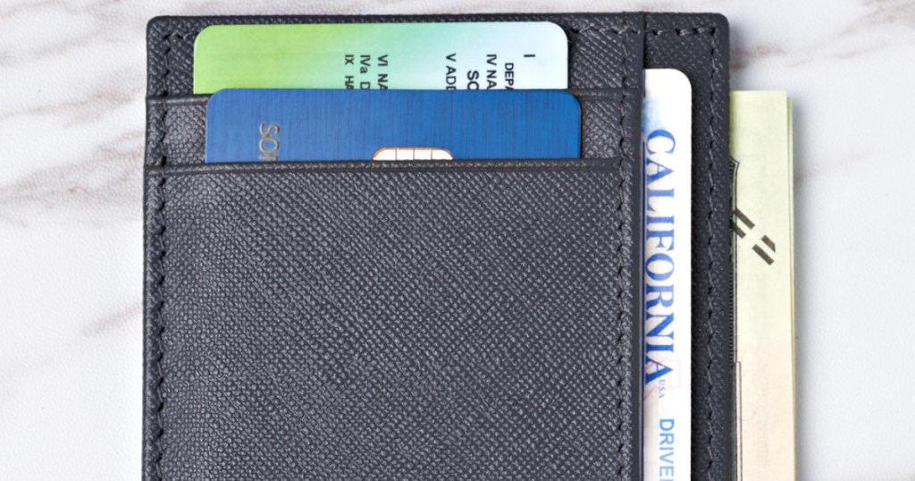 navy blue alpine swiss wallet with cards inside