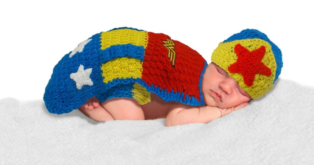 baby wearing crochet wonder woman costume