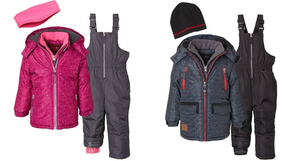 Berry or Black Puffer Jackets and Snow Bibs