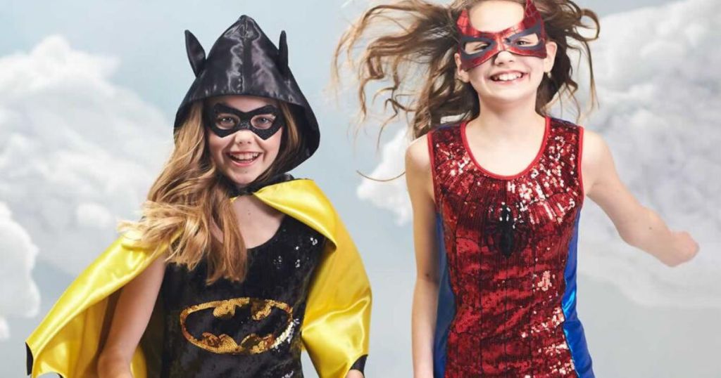 Batgirl sequin and spiderman sequin dresses