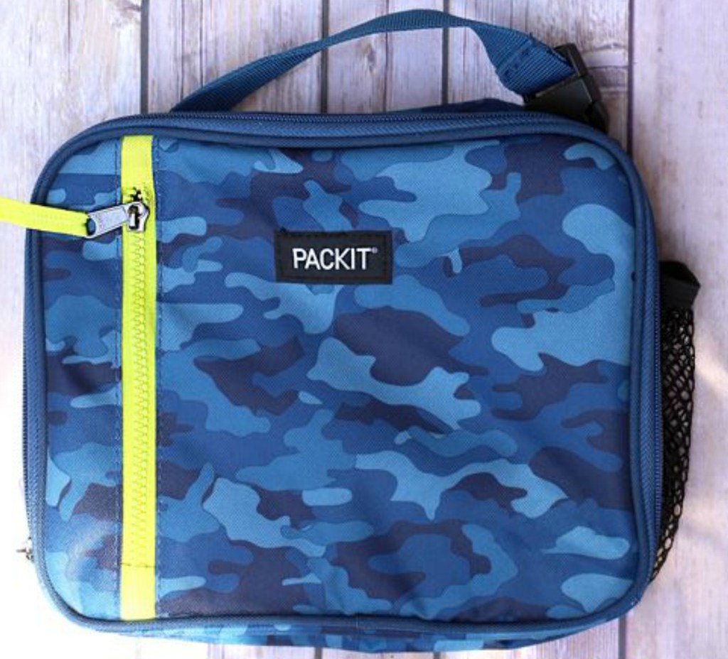 Blue Camo Packit Lunch Box on table