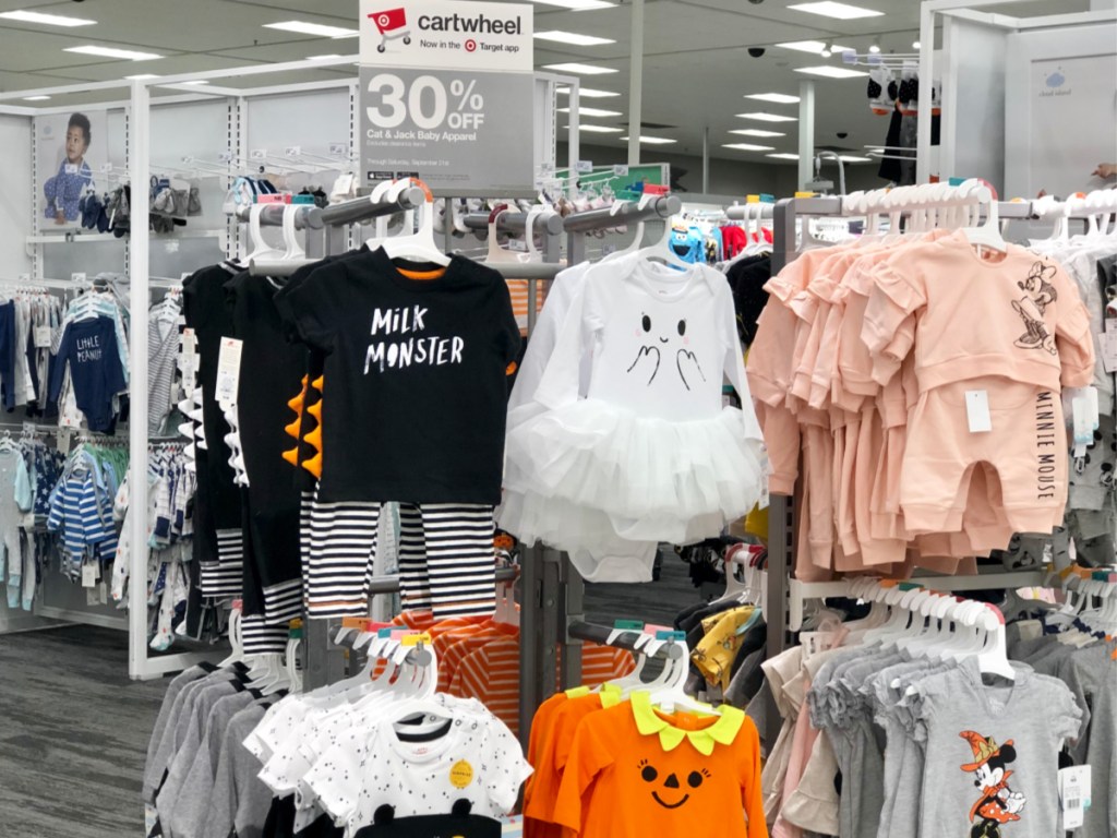 Cat & Jack Halloween Baby Apparel at Target with 30% off sign