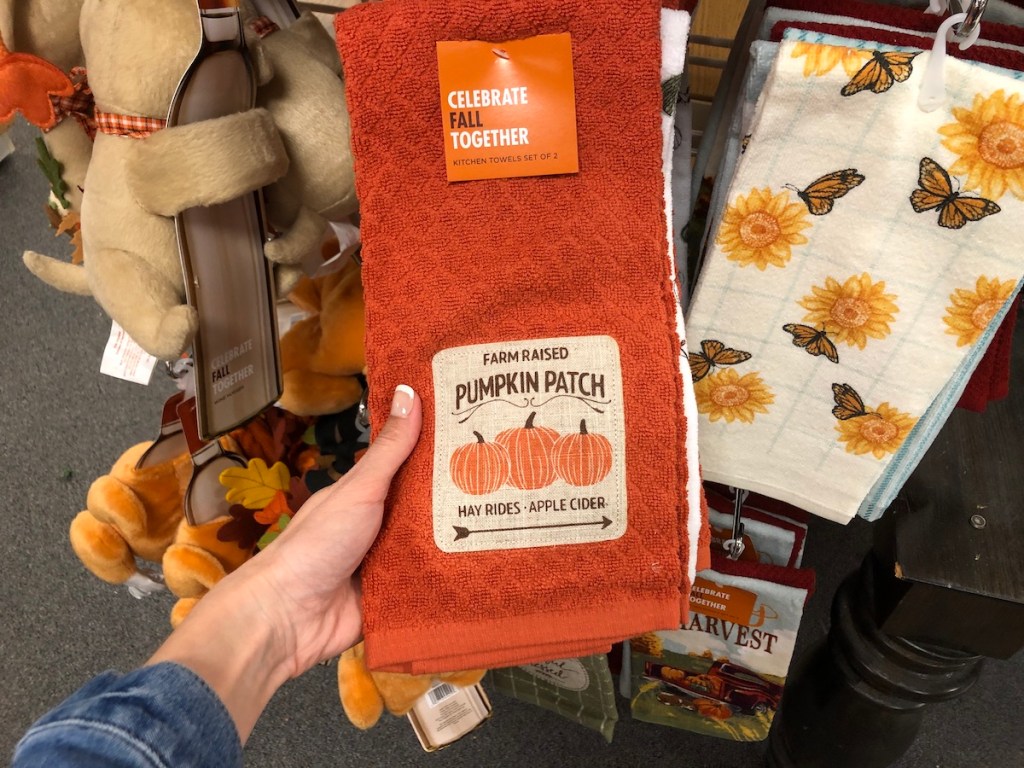 hand holding Celebrate Fall Together Hand Towels at Kohl's