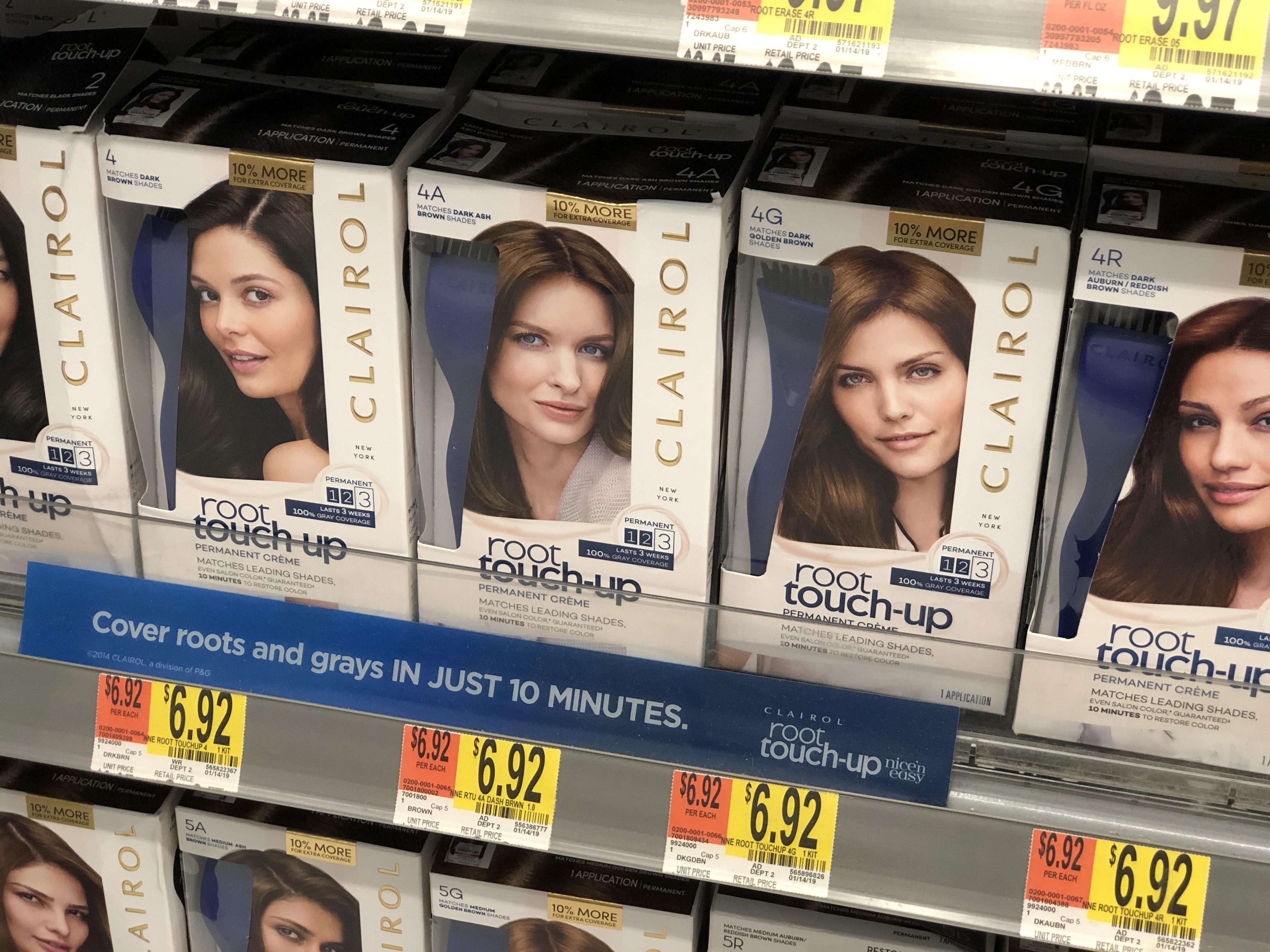 Clairol Root Touch-Up on the shelf at Walmart