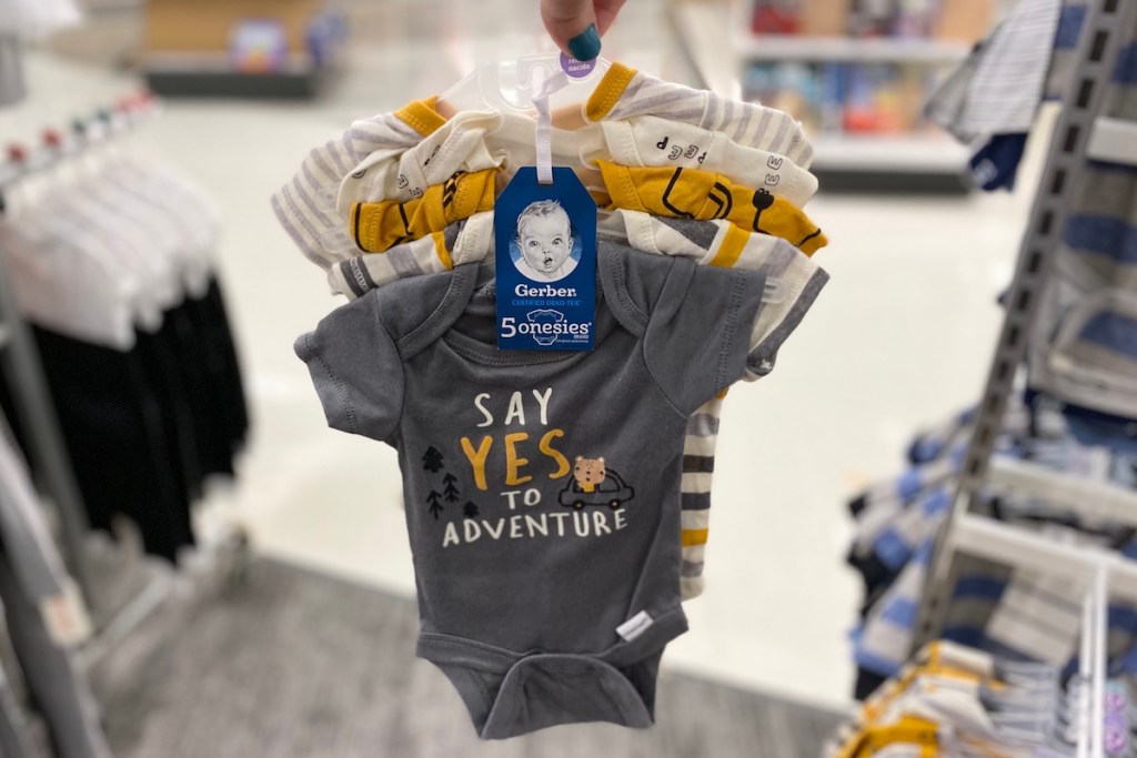 Gerber Baby Onesies on hanger at Target