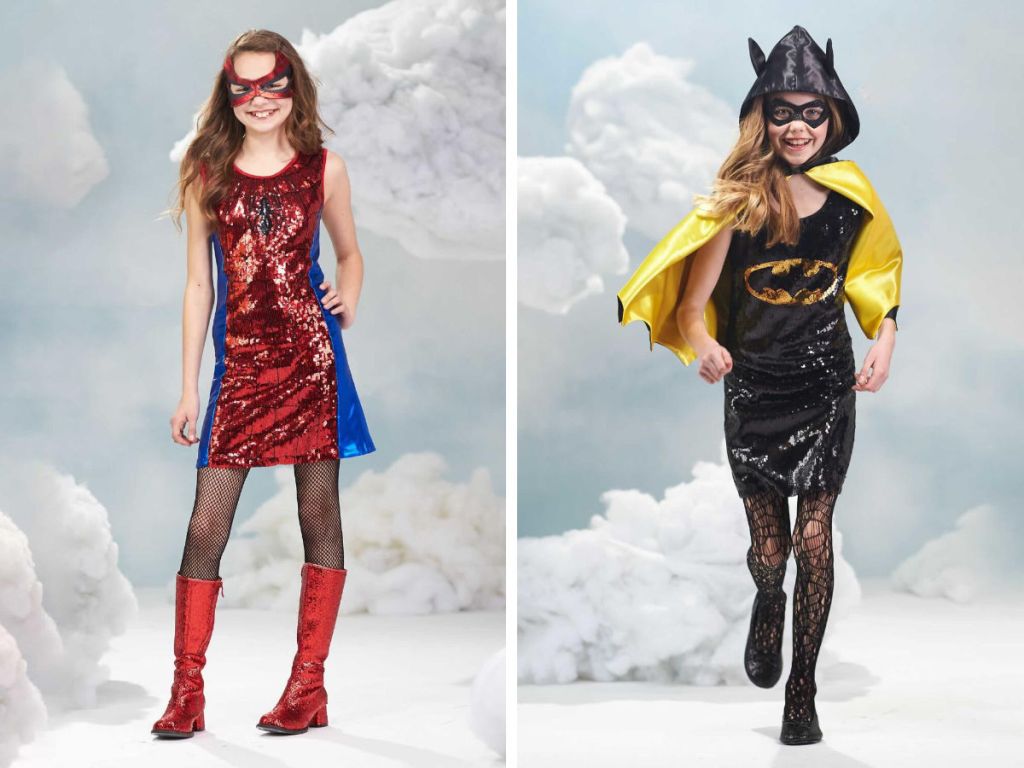 Girls sequin batgirl and spiderman