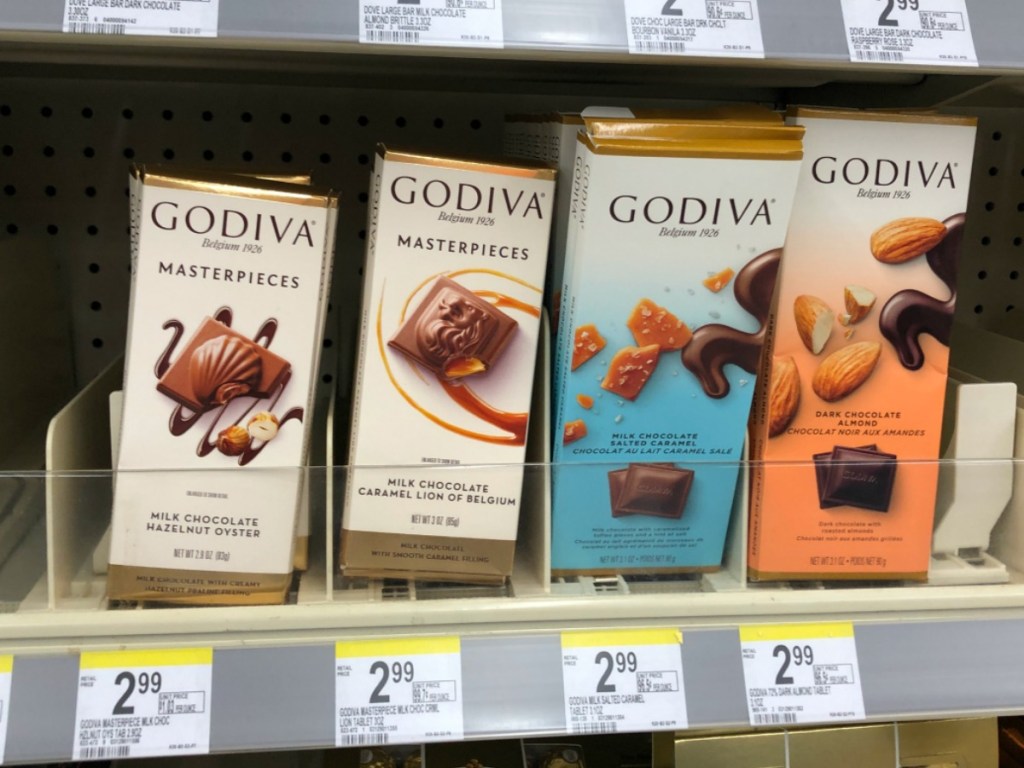 Godiva Masterpiece Bars on Walgreens Shelf