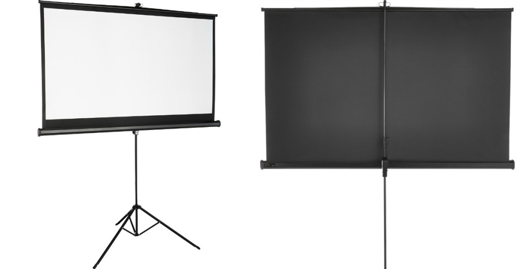 front and back view of Insignia projector screen