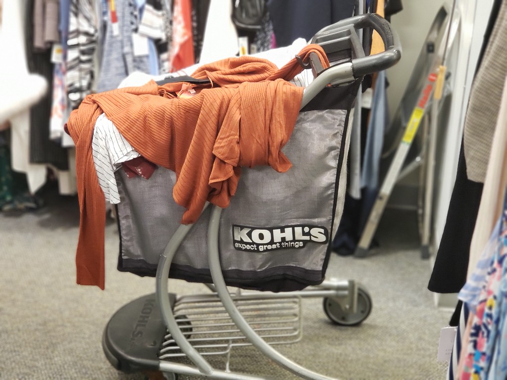 Kohl's Shopping Cart with clothing on top of it