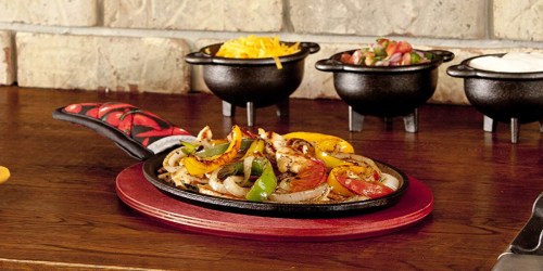 Lodge Cast Iron Fajita Set Just $13 (Regularly $43.36) | Includes Wooden Base & Potholder