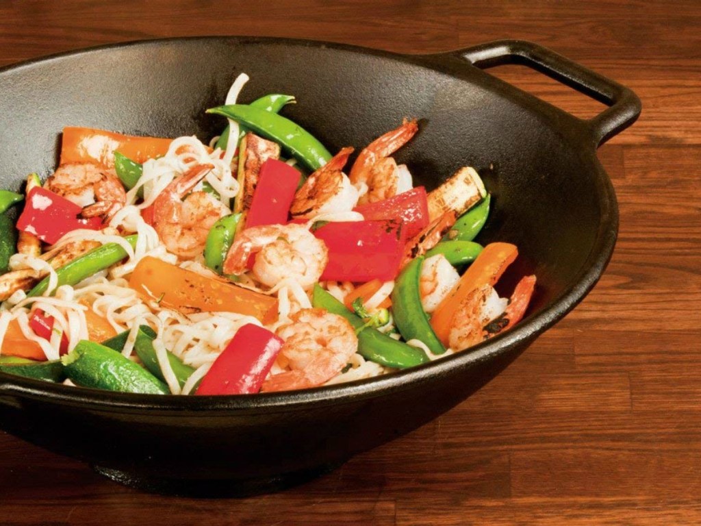 Lodge Wok with veggies in it