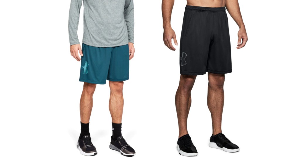 two men wearing under armour shorts