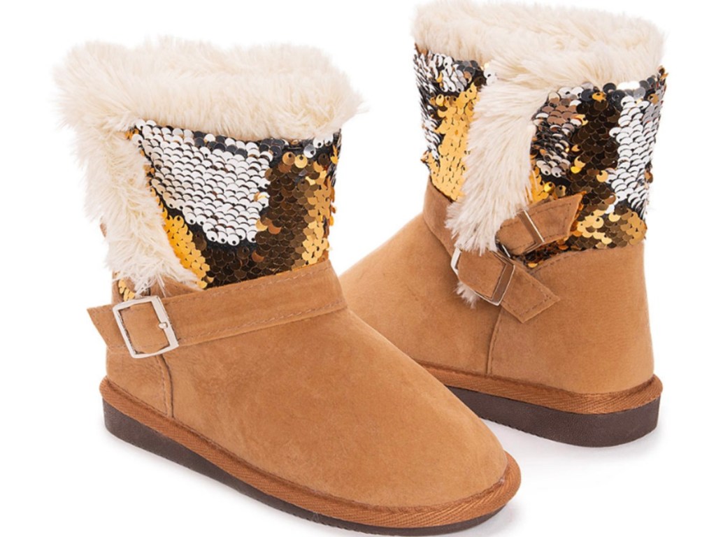 tan Muk Luks girls boots with sequins