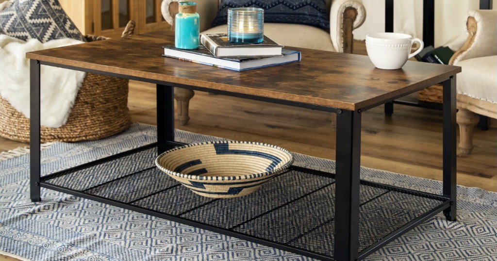 Rustic Metal Wood Coffee Table in living room