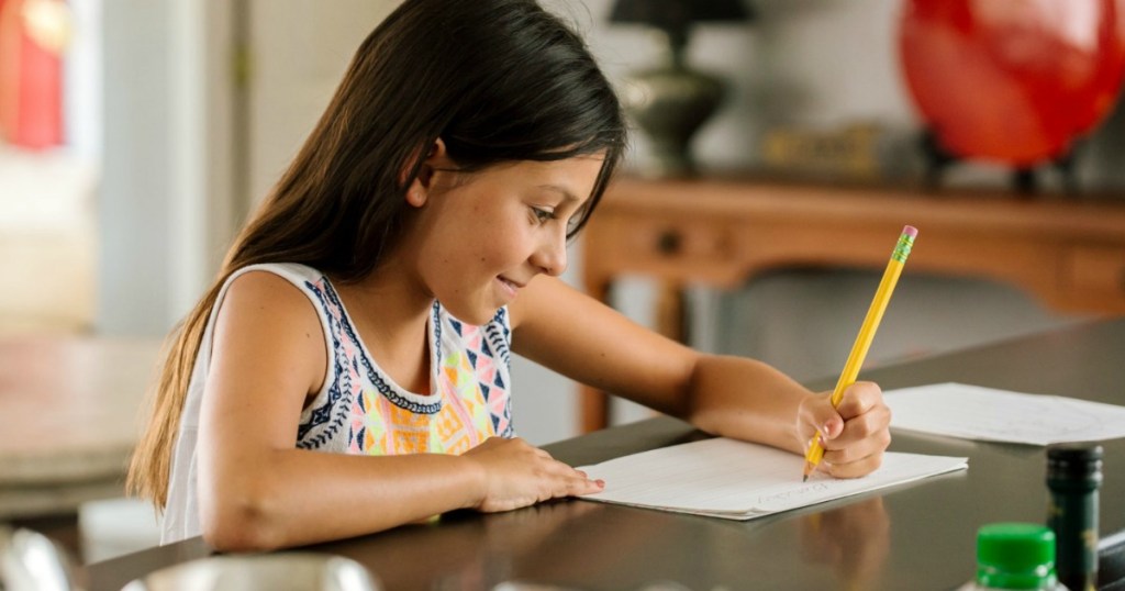 girl using a Ticonderoga Pencil