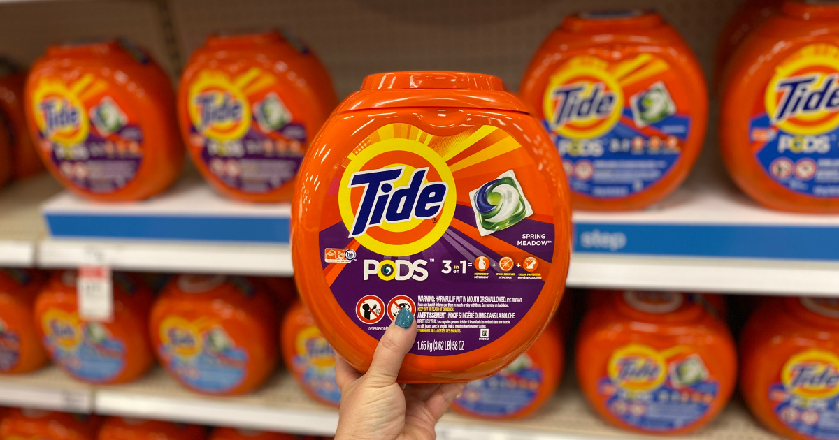 hand holding up tide pods at target