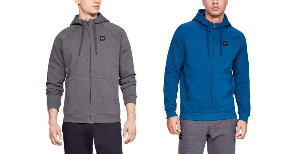 two men wearing under armour hoodies