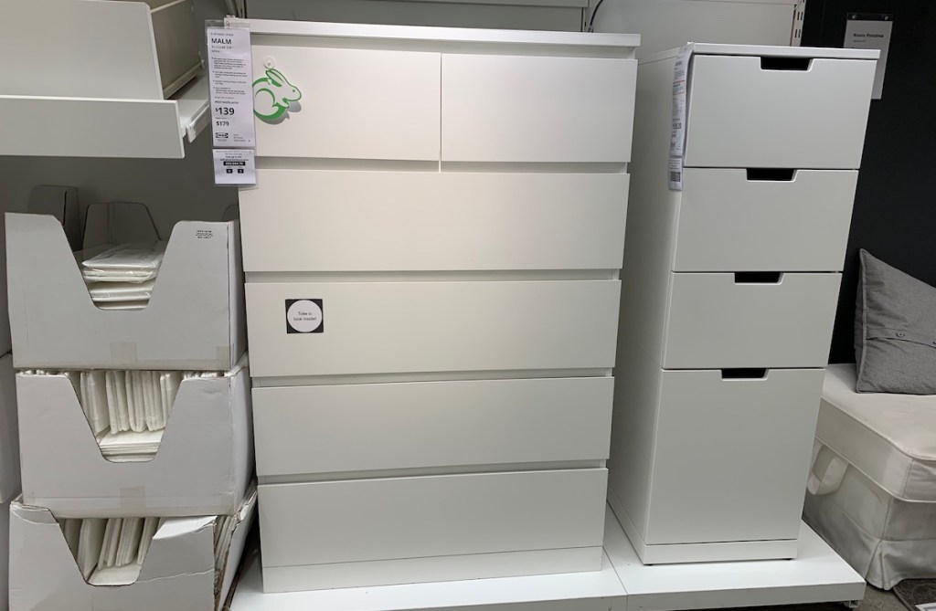 white ikea bedroom dresser on store shelf