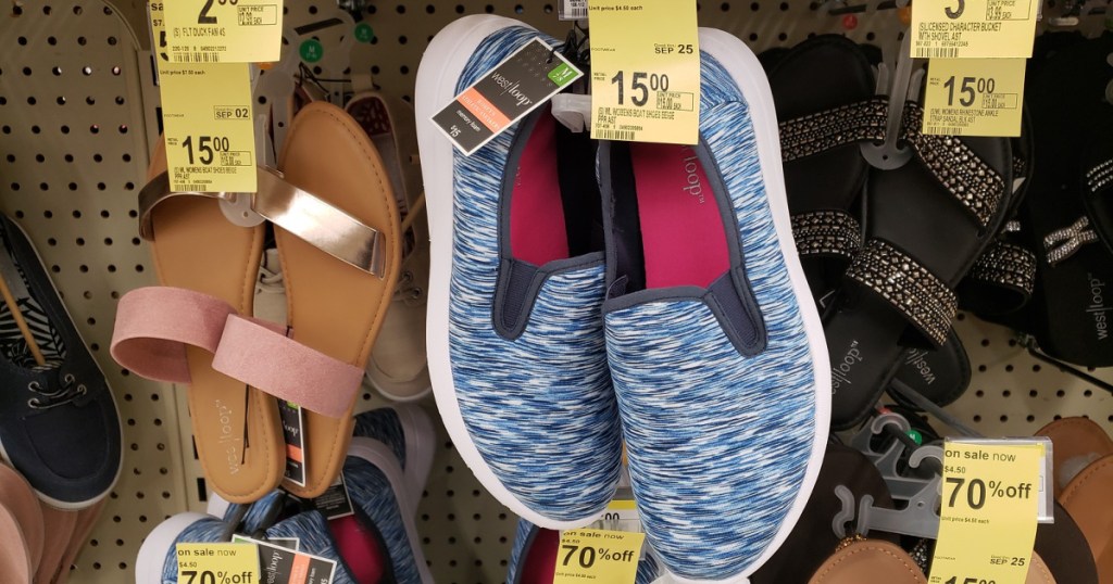 women west loop sneakers on shelf at walgreens