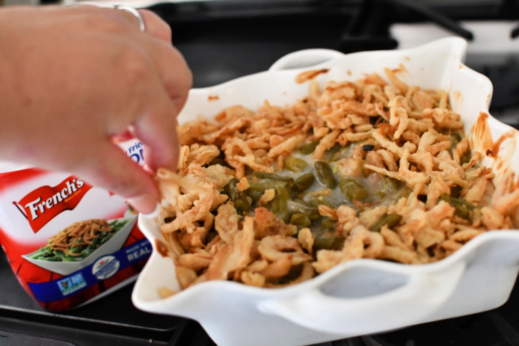 adding onions to green bean casser