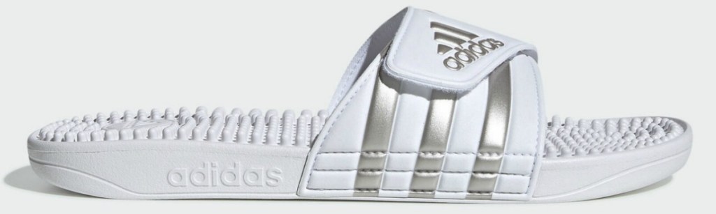 White and silver women's adidas slide sandal