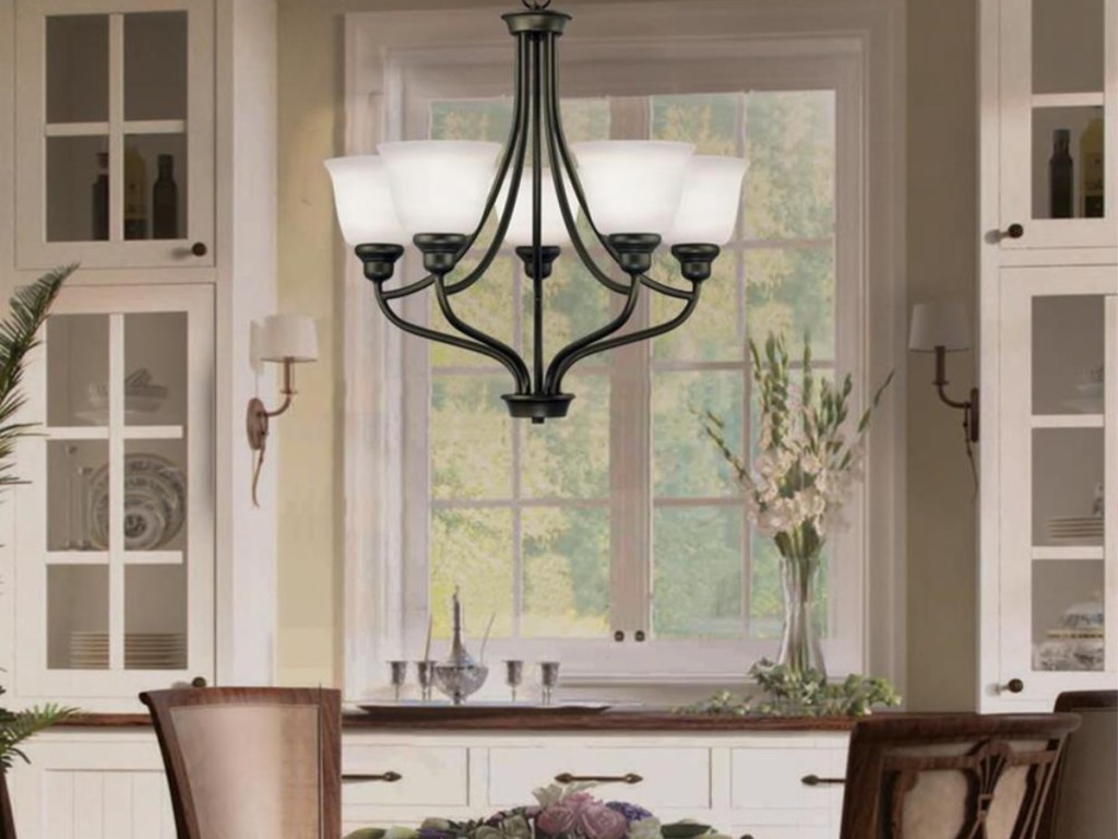 allen + roth Bellrose 5-Light Oil Rubbed Bronze Transitional Etched Glass Globe LED Chandelier