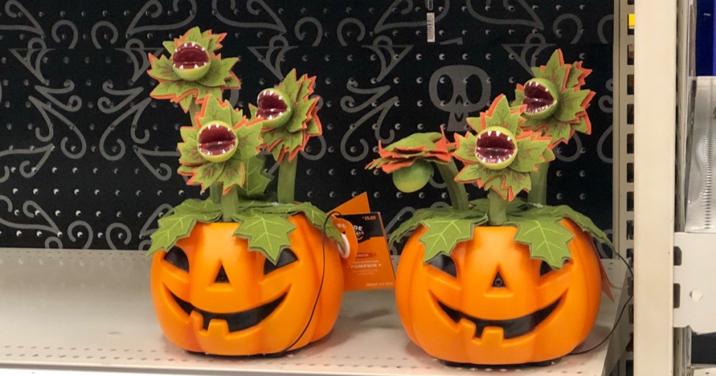 Animated pumpkin decor with singing plants