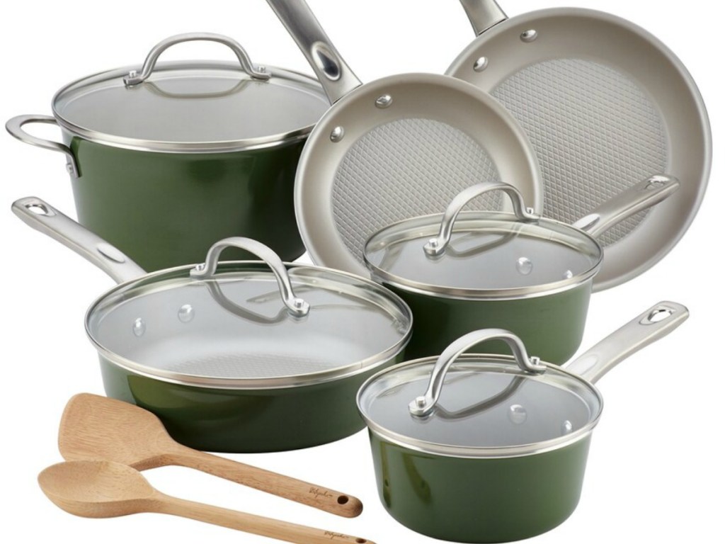 green set of pans to cook