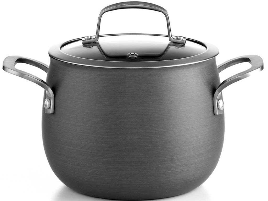 big round soup pot with lik on white background